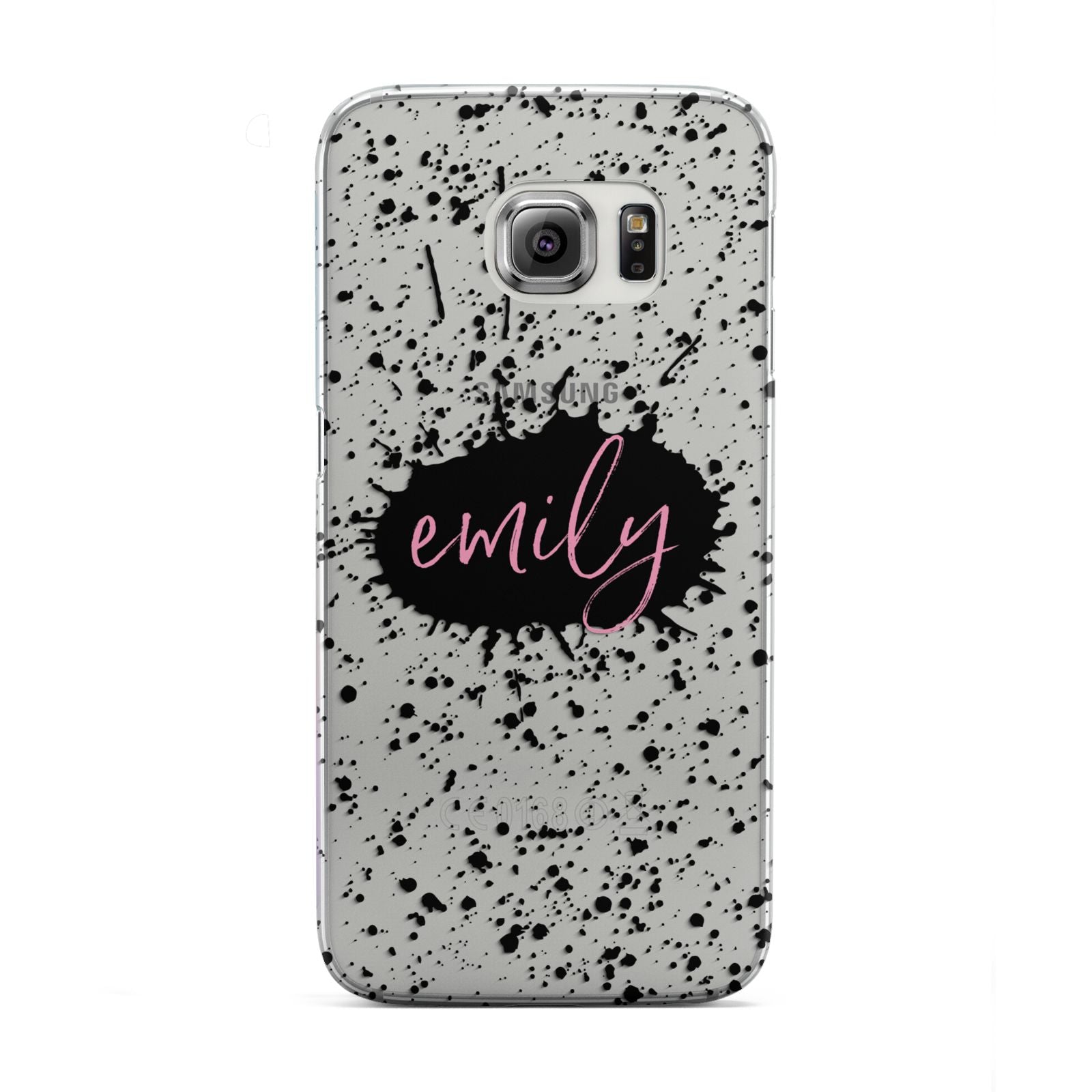 Personalised Black Ink Splat Clear Name Samsung Galaxy S6 Edge Case