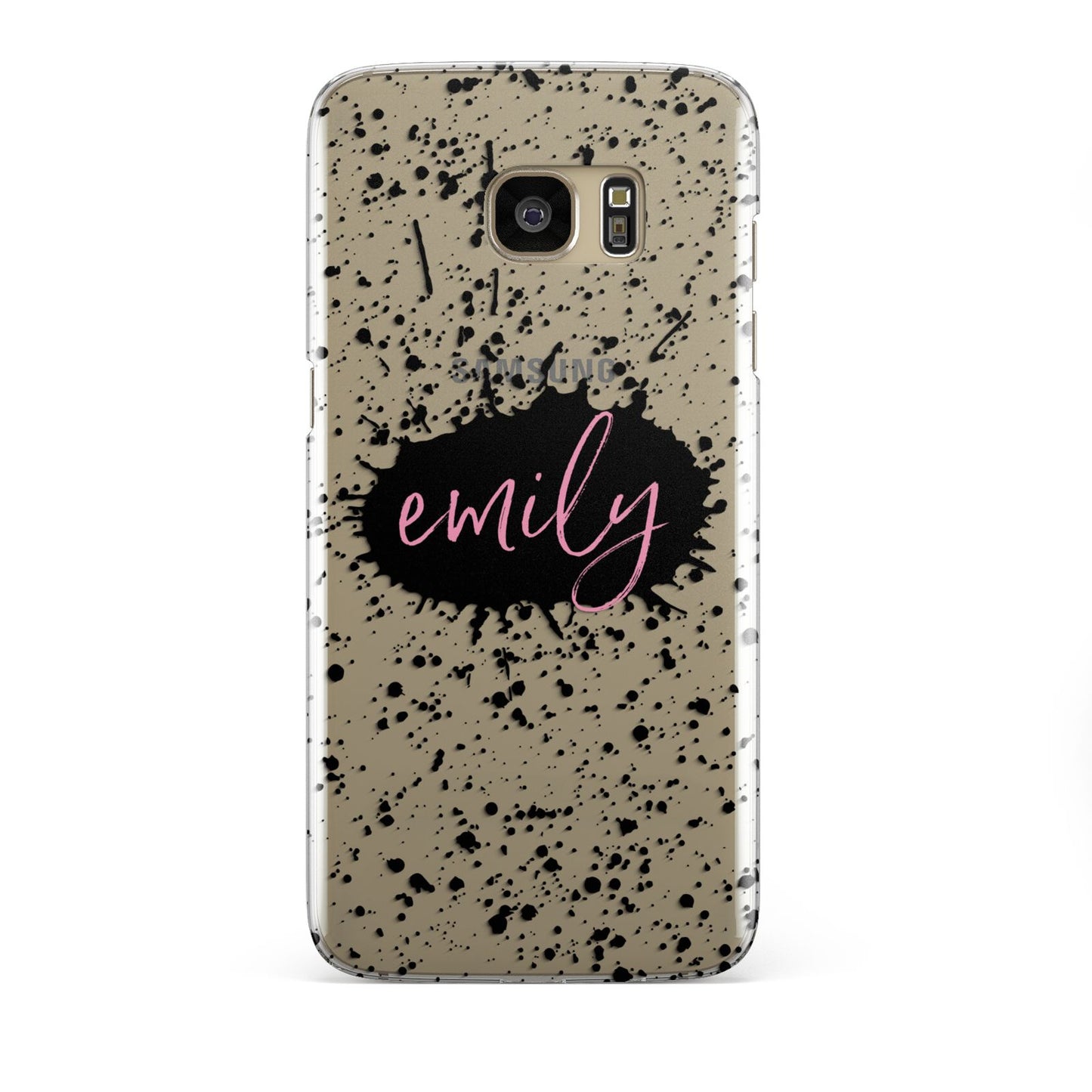 Personalised Black Ink Splat Clear Name Samsung Galaxy S7 Edge Case