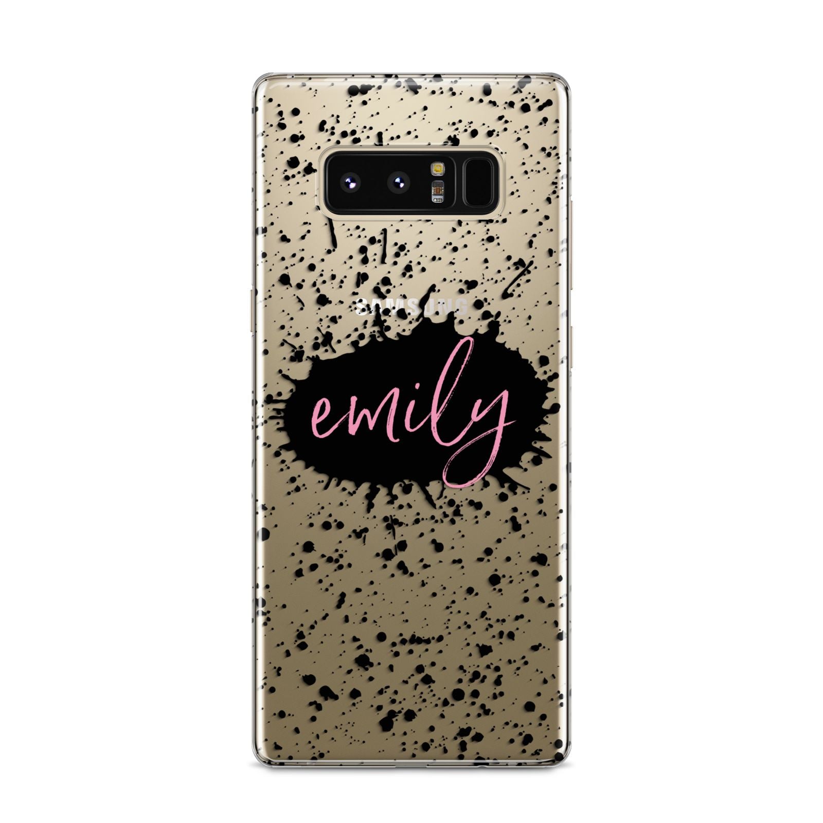 Personalised Black Ink Splat Clear Name Samsung Galaxy S8 Case