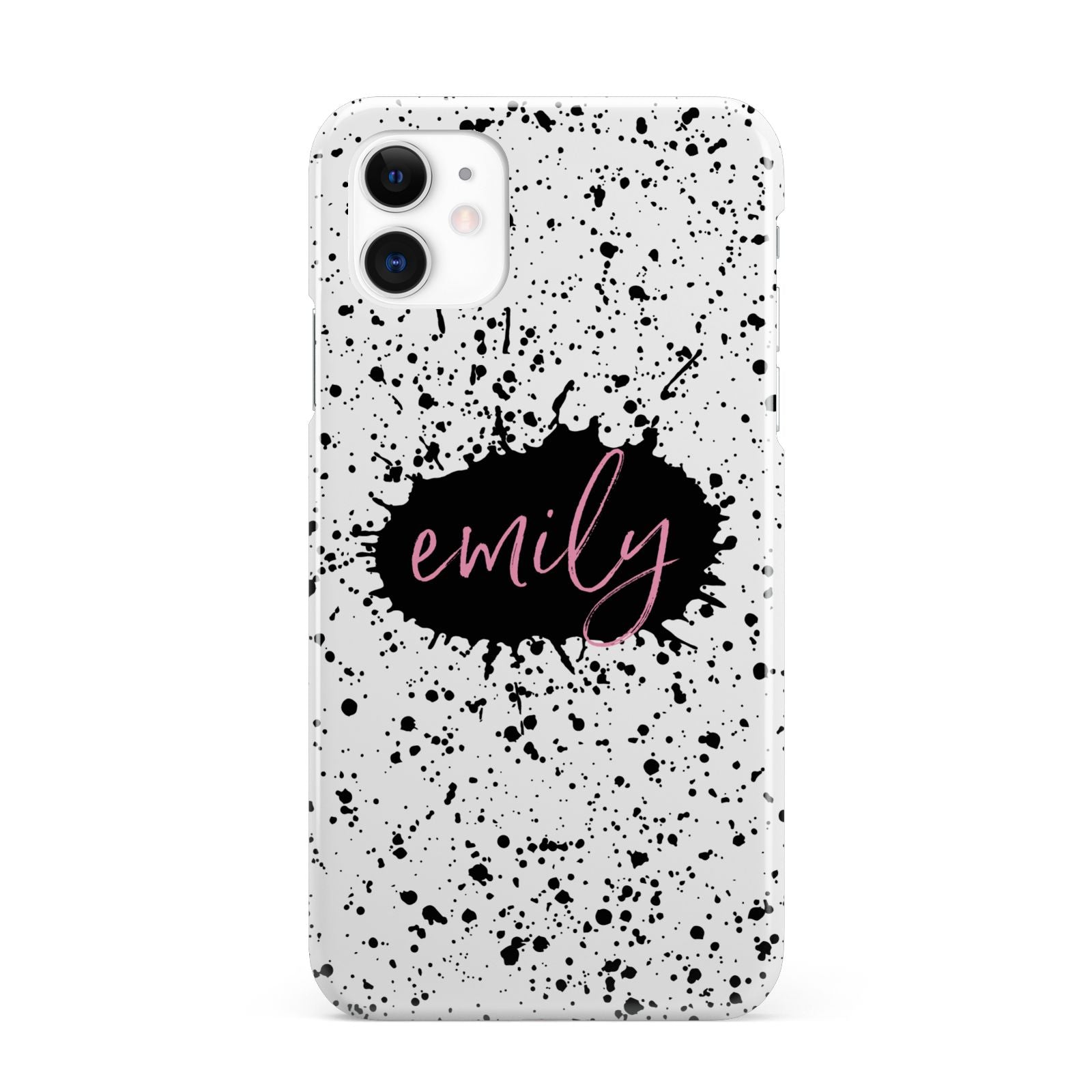 Personalised Black Ink Splat Clear Name iPhone 11 3D Snap Case