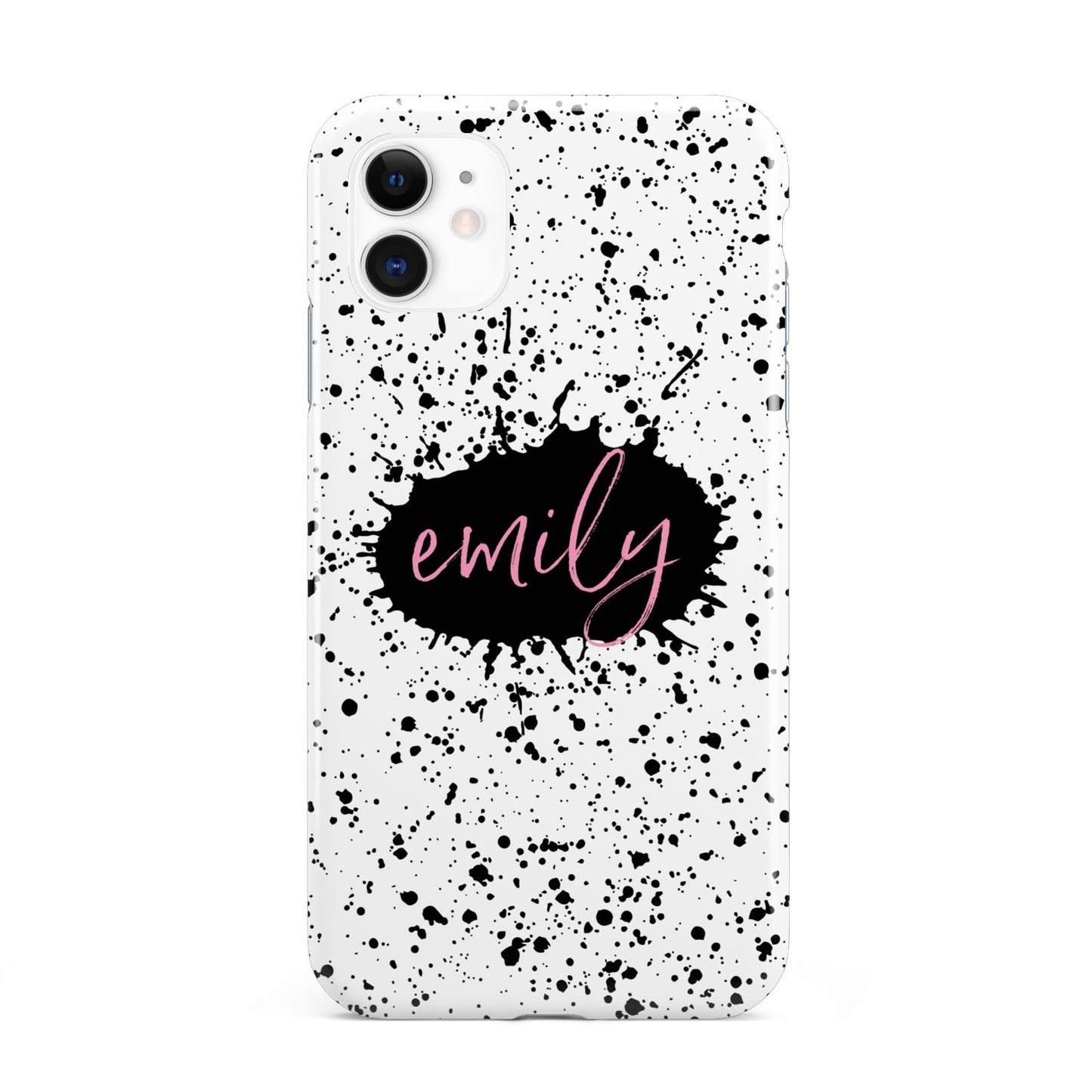 Personalised Black Ink Splat Clear Name iPhone 11 3D Tough Case