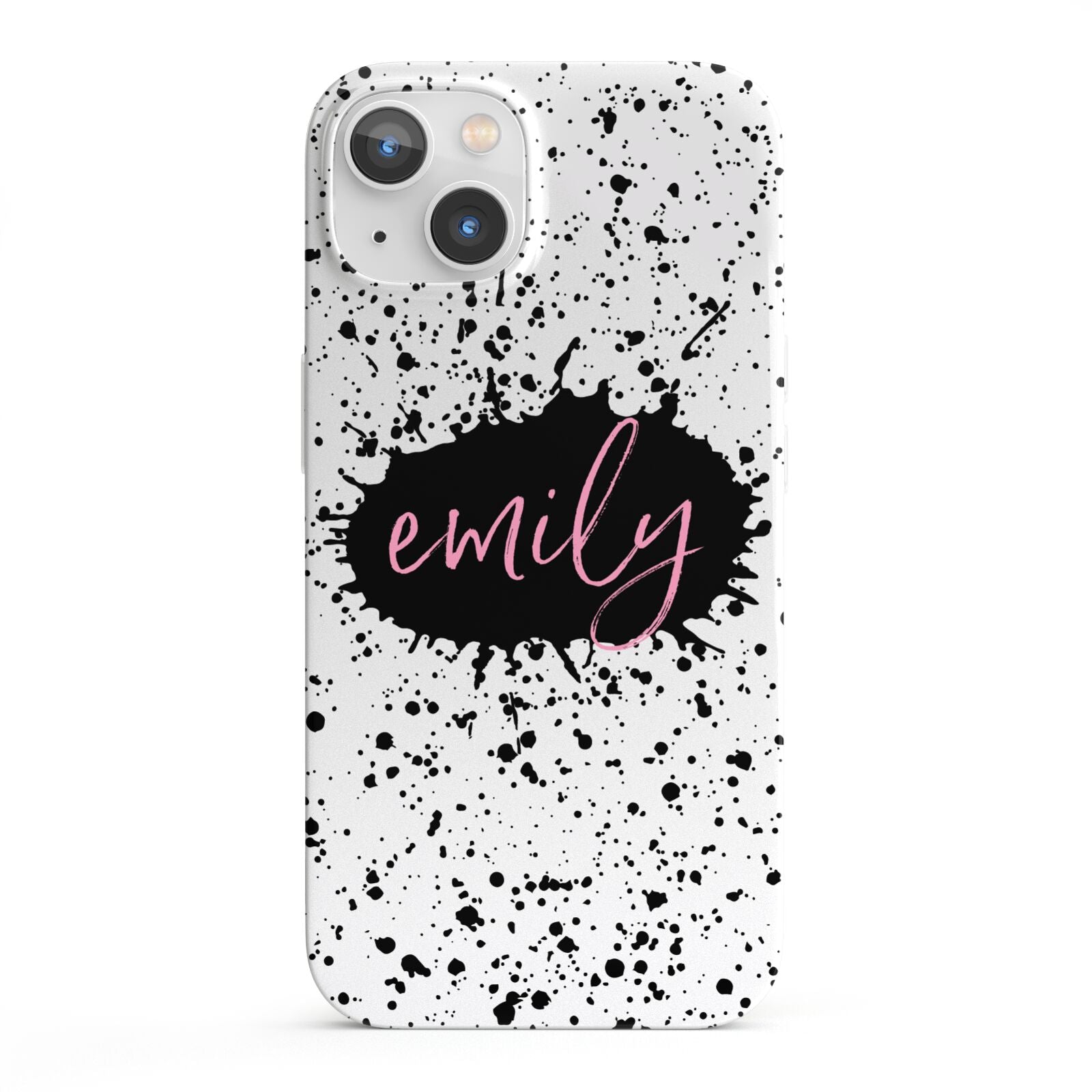 Personalised Black Ink Splat Clear Name iPhone 13 Full Wrap 3D Snap Case