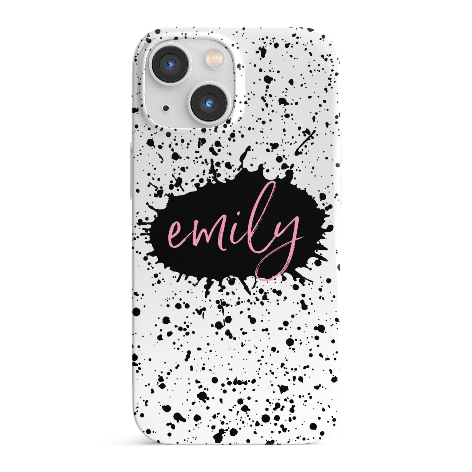 Personalised Black Ink Splat Clear Name iPhone 13 Mini Full Wrap 3D Snap Case