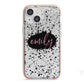 Personalised Black Ink Splat Clear Name iPhone 13 Mini TPU Impact Case with Pink Edges