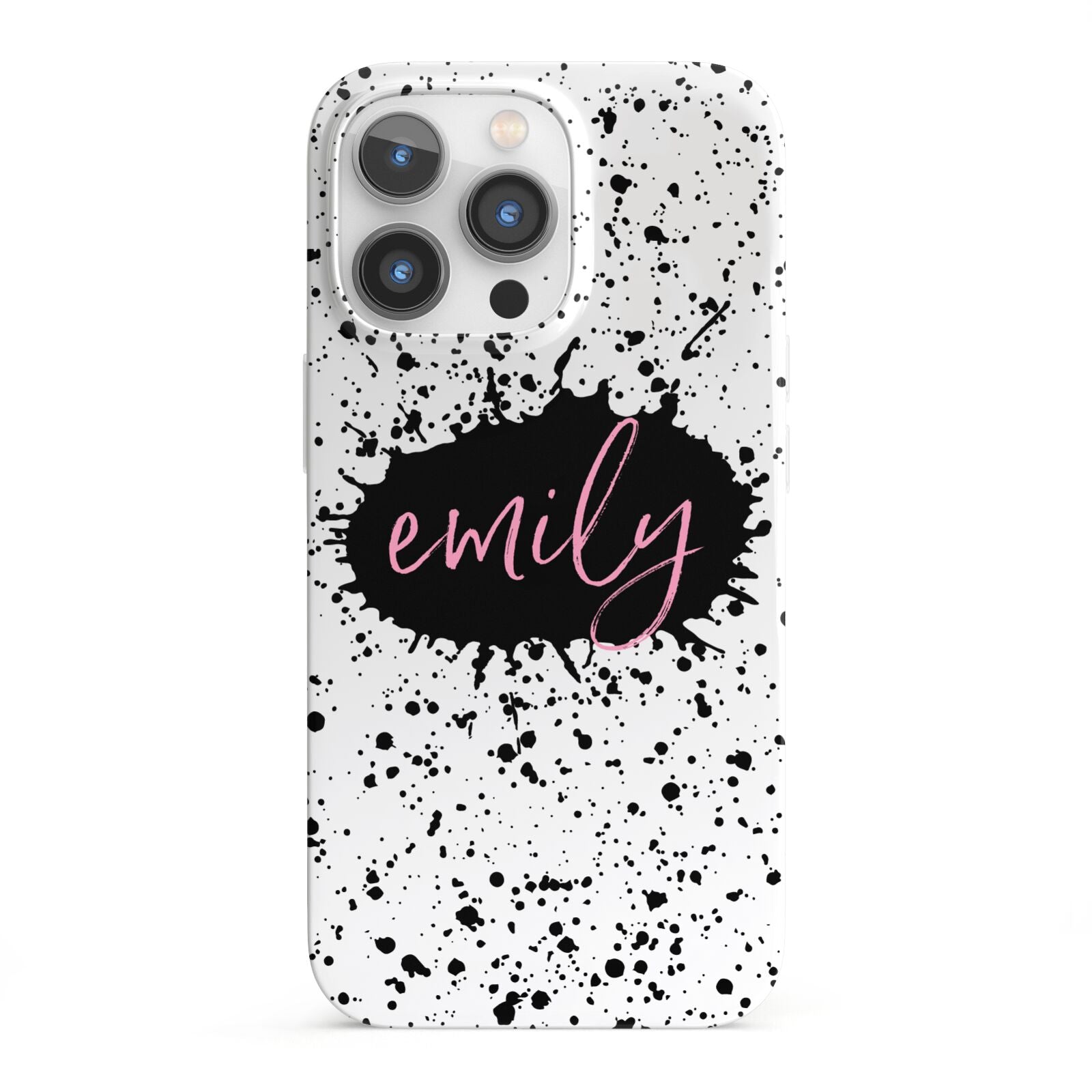Personalised Black Ink Splat Clear Name iPhone 13 Pro Full Wrap 3D Snap Case