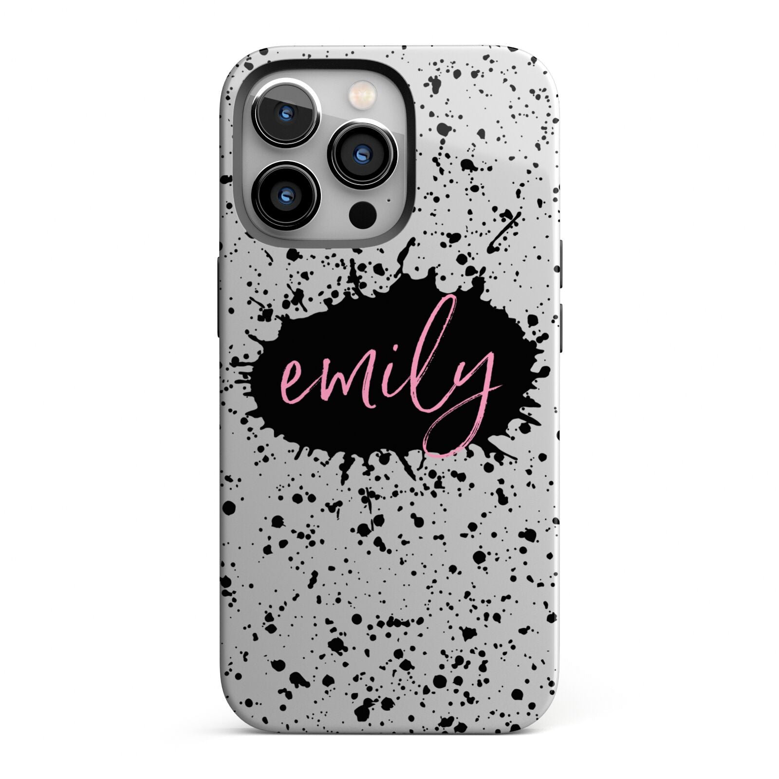 Personalised Black Ink Splat Clear Name iPhone 13 Pro Full Wrap 3D Tough Case