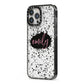 Personalised Black Ink Splat Clear Name iPhone 13 Pro Max Black Impact Case Side Angle on Silver phone