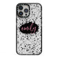 Personalised Black Ink Splat Clear Name iPhone 13 Pro Max Black Impact Case on Silver phone