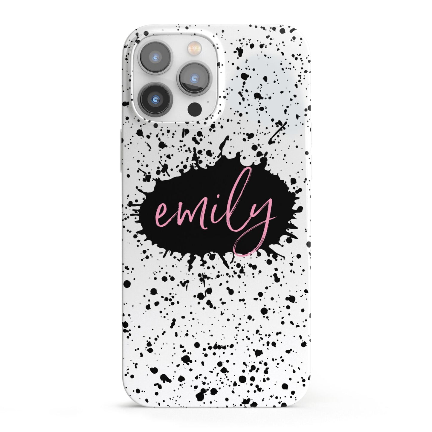 Personalised Black Ink Splat Clear Name iPhone 13 Pro Max Full Wrap 3D Snap Case