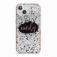 Personalised Black Ink Splat Clear Name iPhone 13 TPU Impact Case with Pink Edges