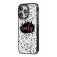 Personalised Black Ink Splat Clear Name iPhone 14 Pro Max Black Impact Case Side Angle on Silver phone