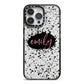 Personalised Black Ink Splat Clear Name iPhone 14 Pro Max Black Impact Case on Silver phone
