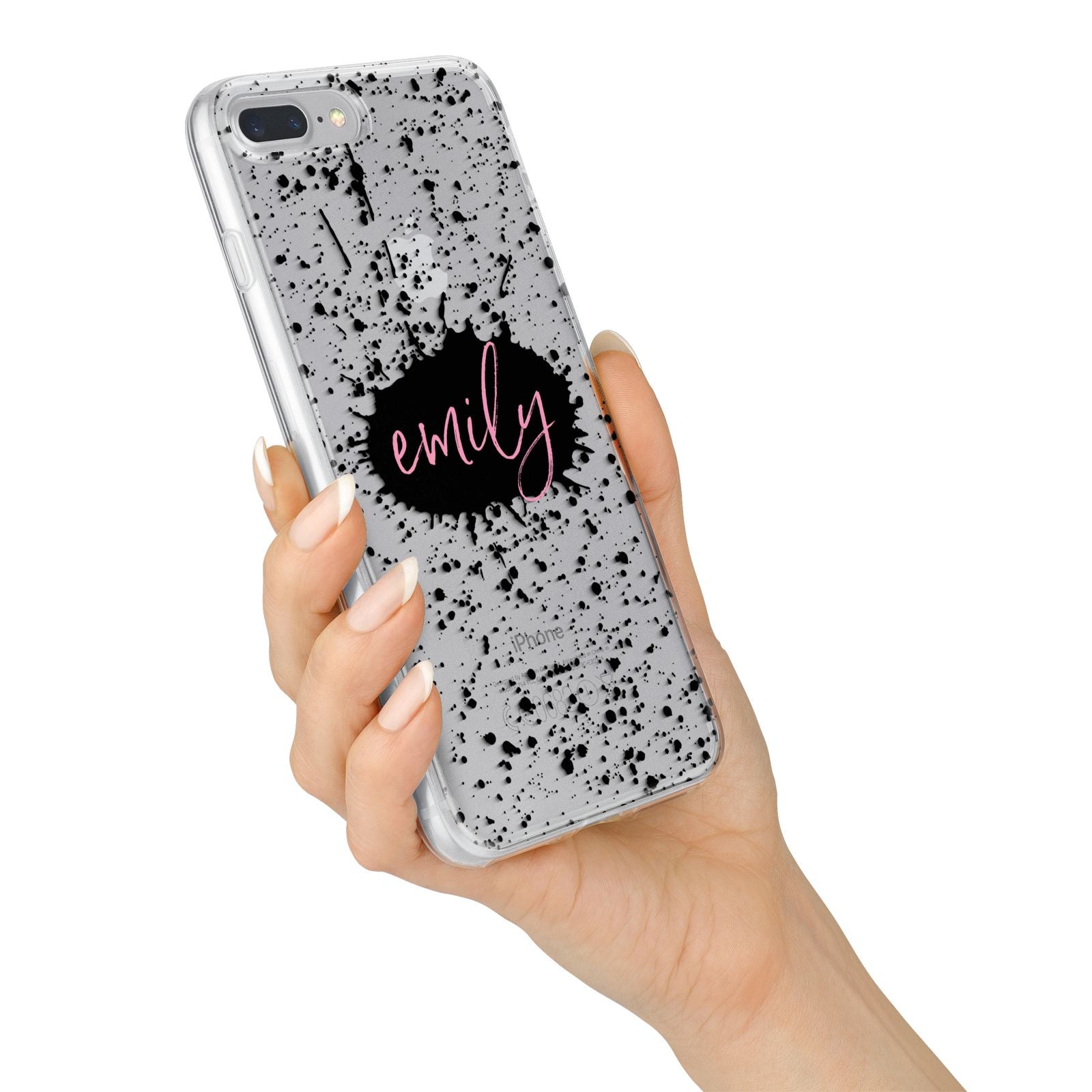 Personalised Black Ink Splat Clear Name iPhone 7 Plus Bumper Case on Silver iPhone Alternative Image
