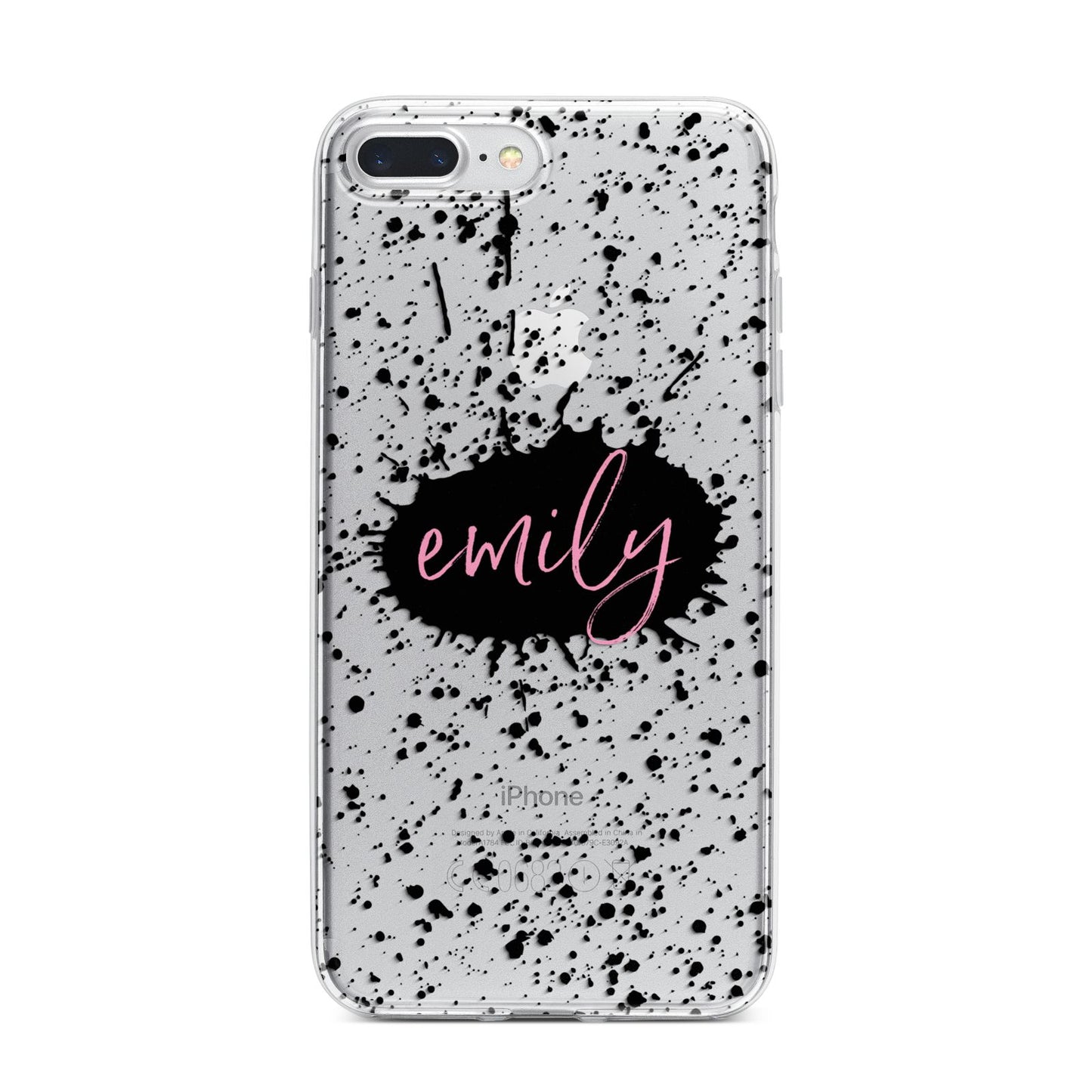 Personalised Black Ink Splat Clear Name iPhone 7 Plus Bumper Case on Silver iPhone
