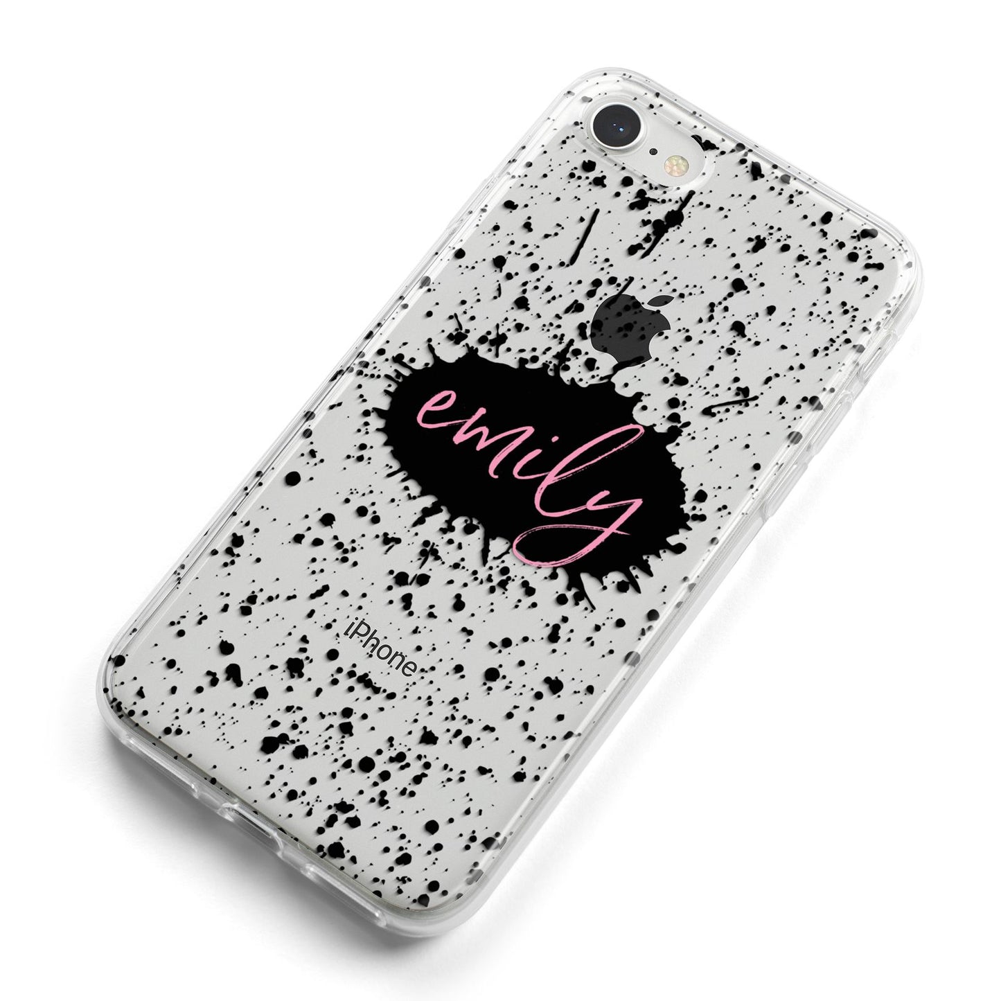 Personalised Black Ink Splat Clear Name iPhone 8 Bumper Case on Silver iPhone Alternative Image