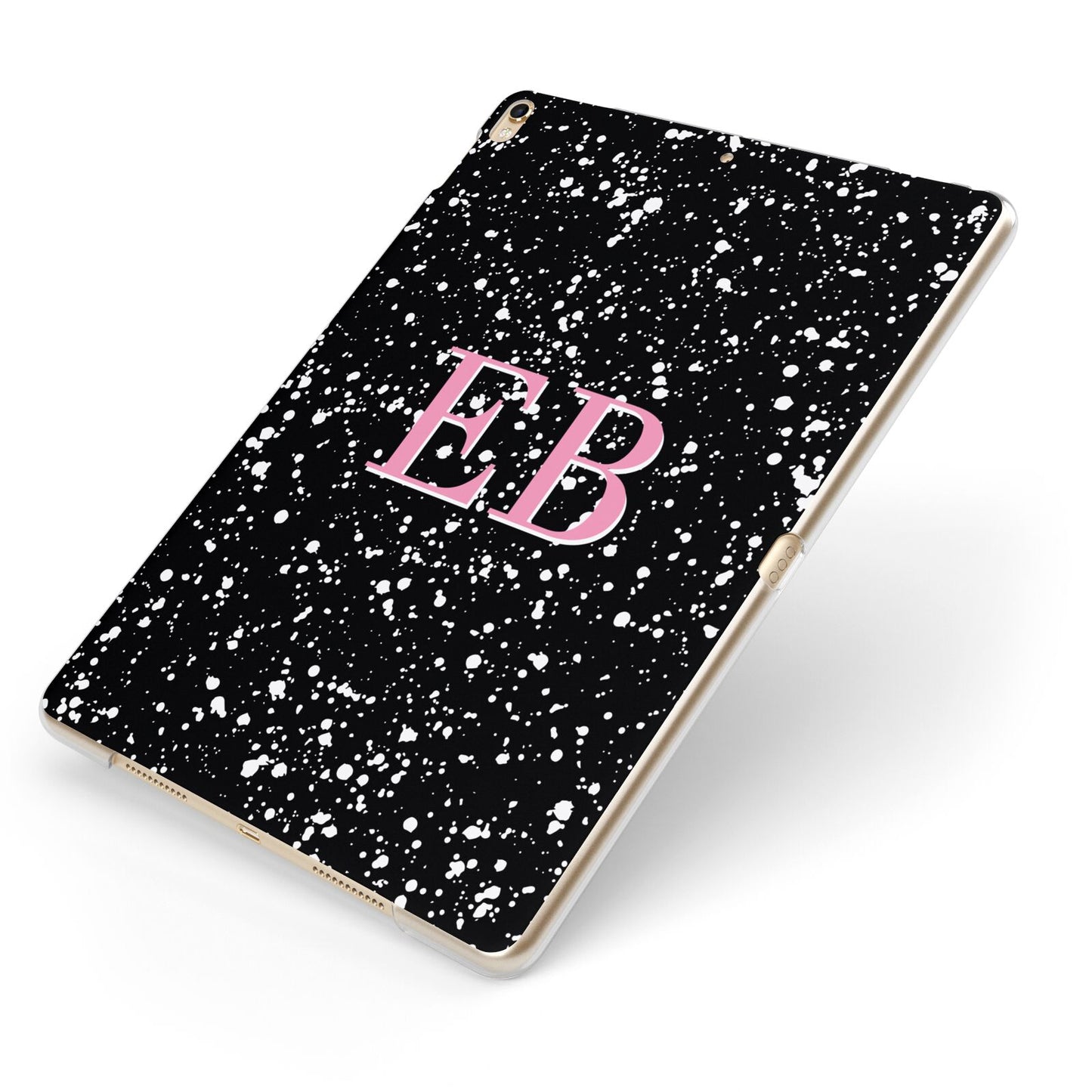 Personalised Black Ink Splat Initials Apple iPad Case on Gold iPad Side View