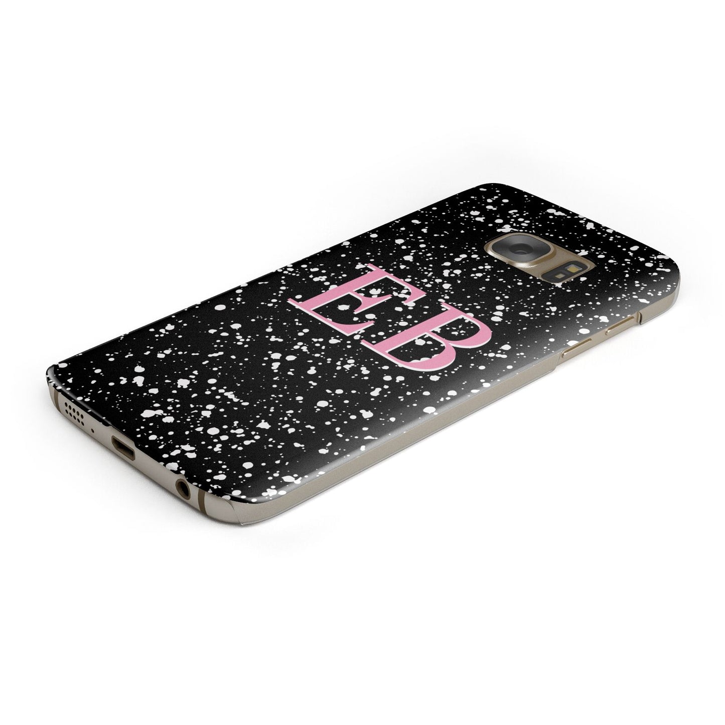 Personalised Black Ink Splat Initials Protective Samsung Galaxy Case Angled Image