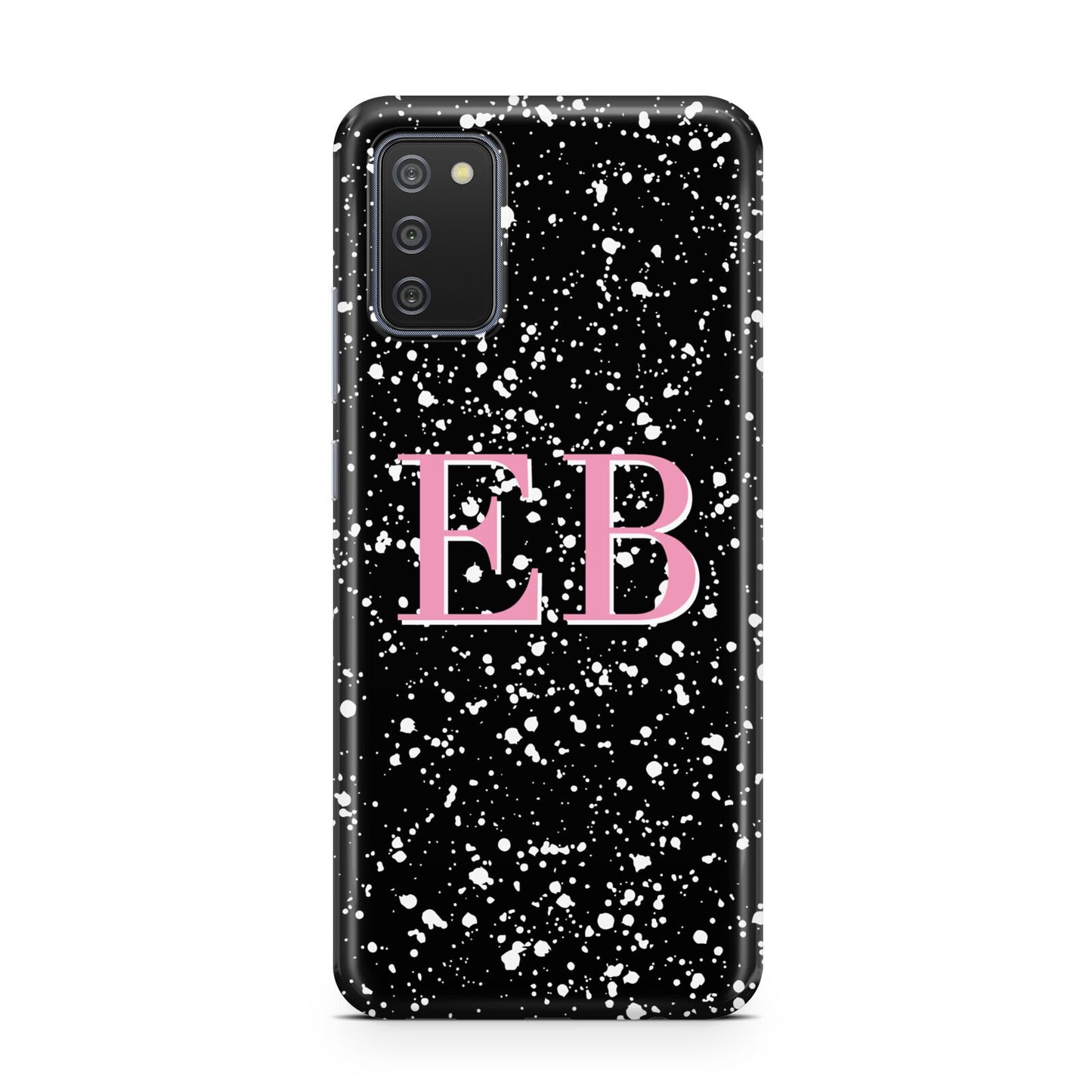 Personalised Black Ink Splat Initials Samsung A02s Case