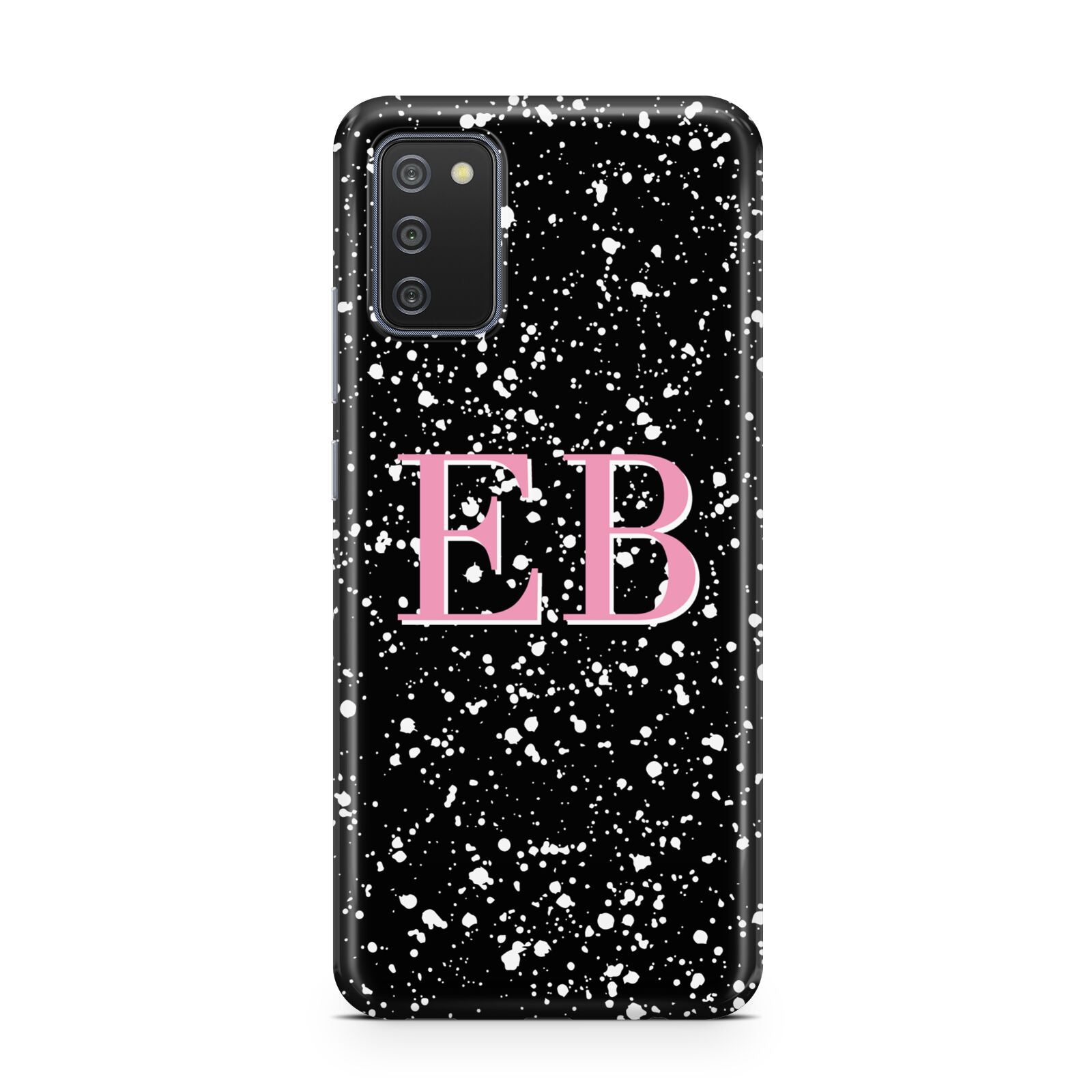 Personalised Black Ink Splat Initials Samsung A02s Case