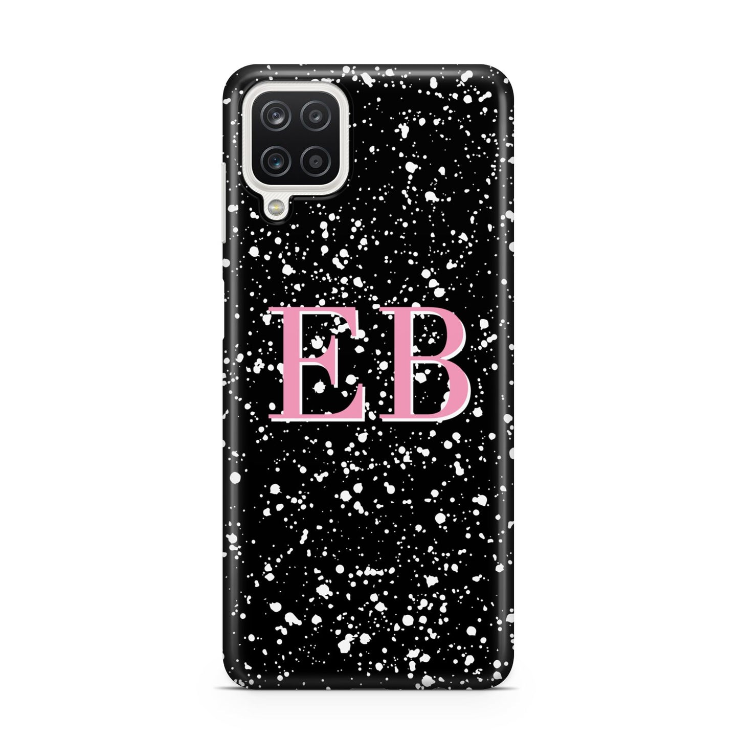 Personalised Black Ink Splat Initials Samsung A12 Case