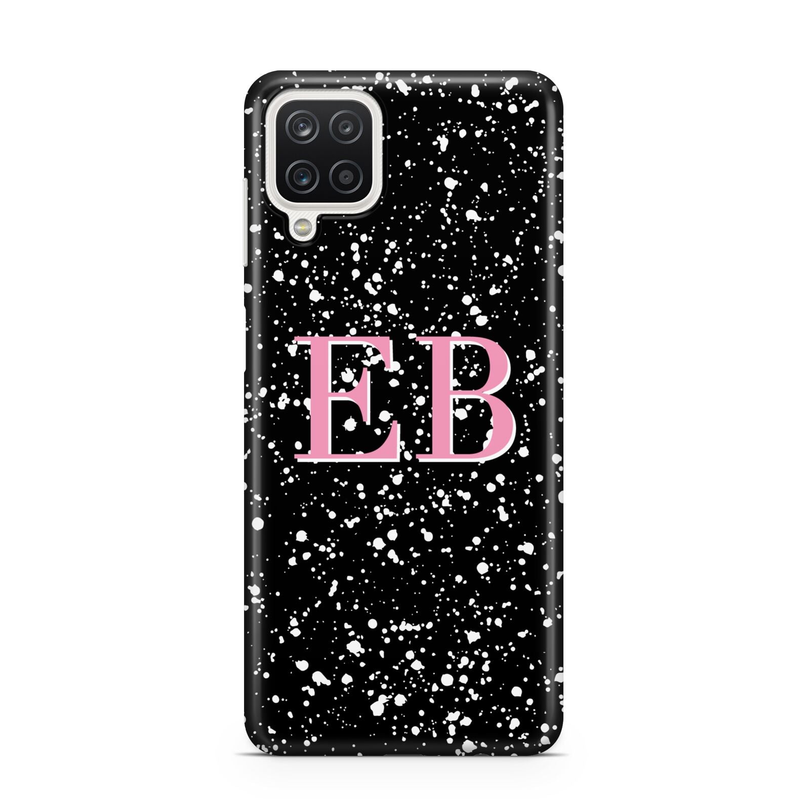 Personalised Black Ink Splat Initials Samsung A12 Case
