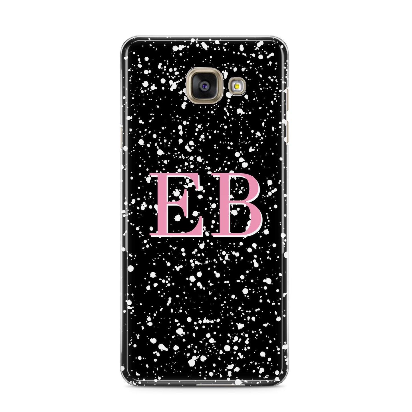 Personalised Black Ink Splat Initials Samsung Galaxy A3 2016 Case on gold phone