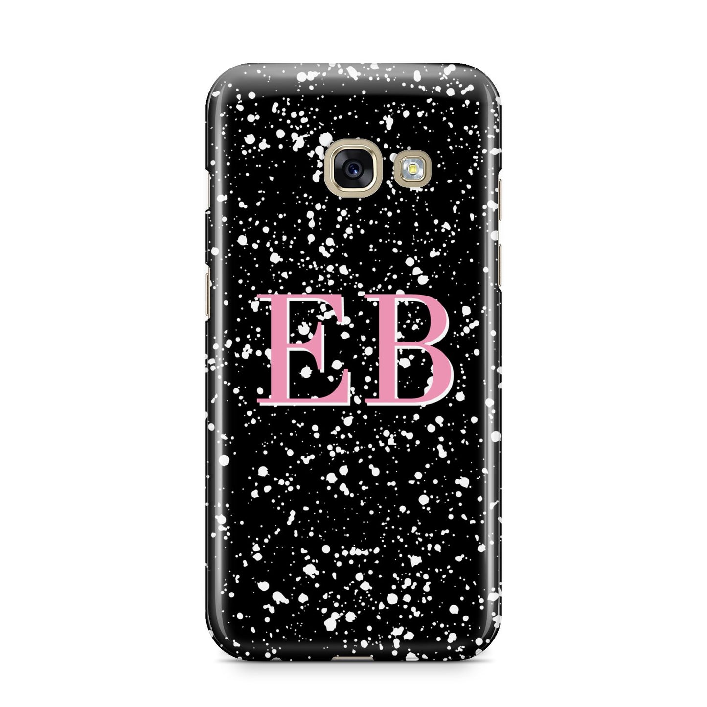 Personalised Black Ink Splat Initials Samsung Galaxy A3 2017 Case on gold phone