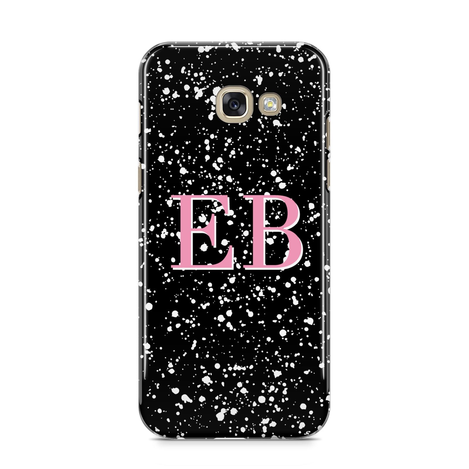Personalised Black Ink Splat Initials Samsung Galaxy A5 2017 Case on gold phone