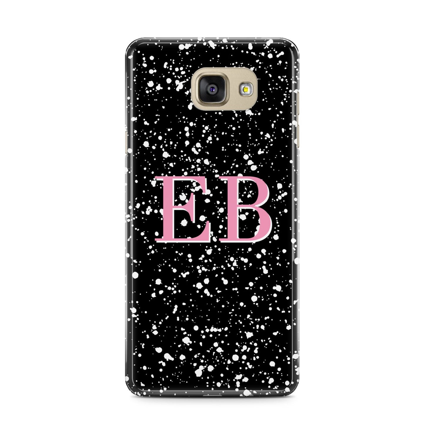 Personalised Black Ink Splat Initials Samsung Galaxy A7 2016 Case on gold phone