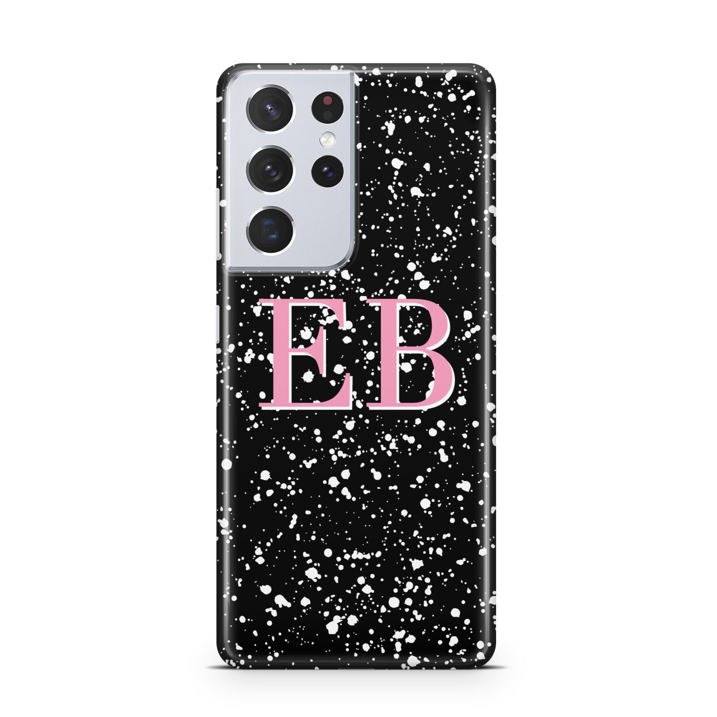 Personalised Black Ink Splat Initials Samsung S21 Ultra Case