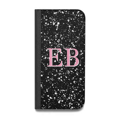 Personalised Black Ink Splat Initials Vegan Leather Flip Samsung Case