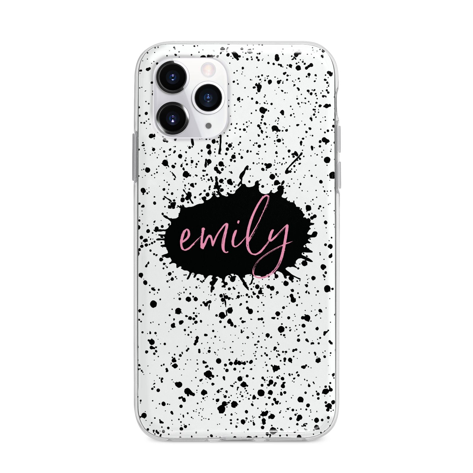 Personalised Black Ink Splat Name Apple iPhone 11 Pro in Silver with Bumper Case