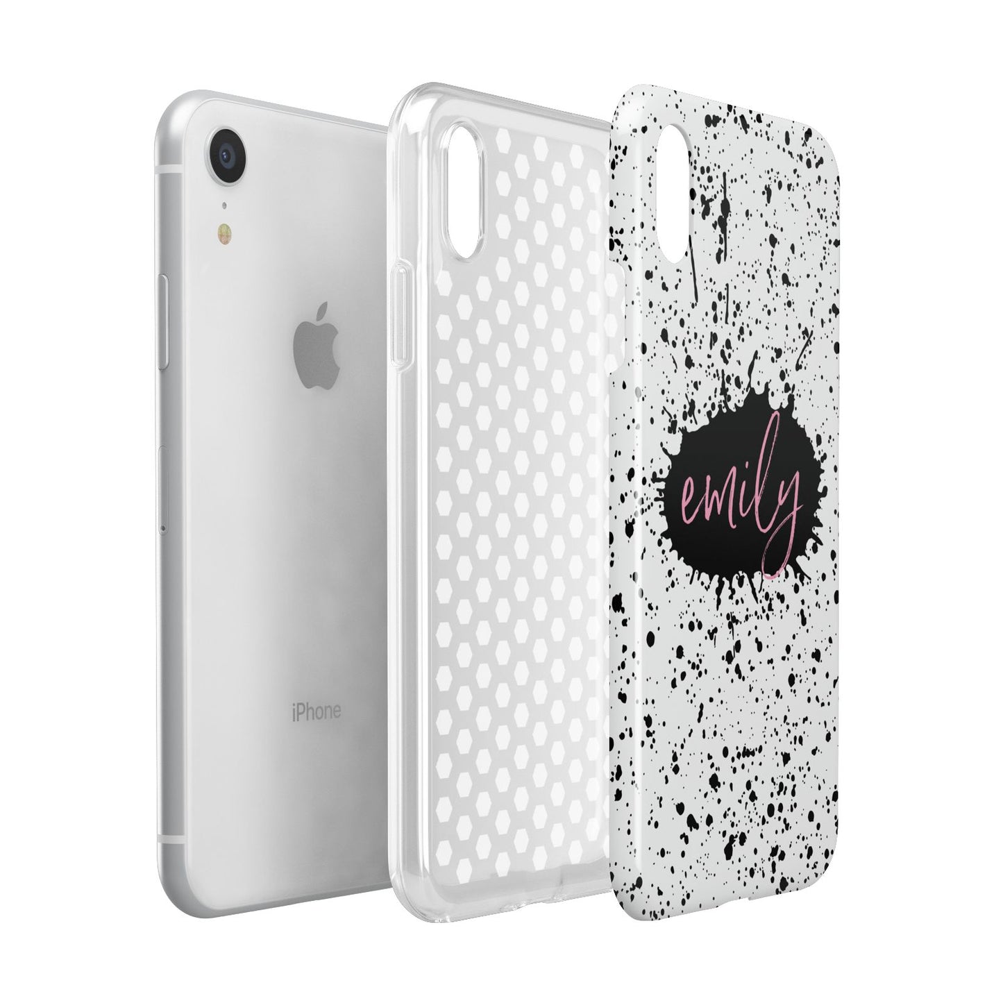 Personalised Black Ink Splat Name Apple iPhone XR White 3D Tough Case Expanded view