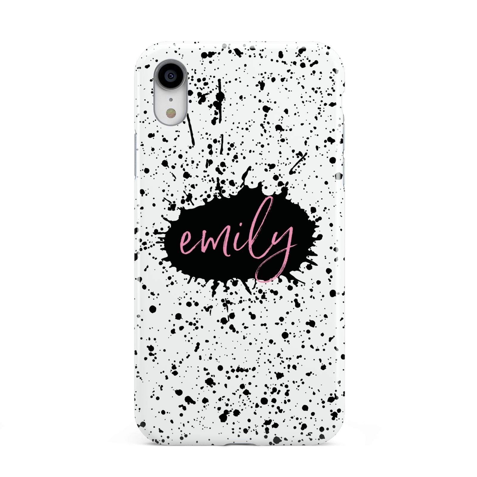Personalised Black Ink Splat Name Apple iPhone XR White 3D Tough Case