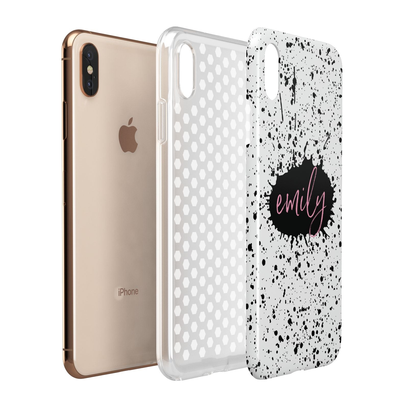 Personalised Black Ink Splat Name Apple iPhone Xs Max 3D Tough Case Expanded View