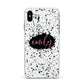 Personalised Black Ink Splat Name Apple iPhone Xs Max Impact Case White Edge on Silver Phone