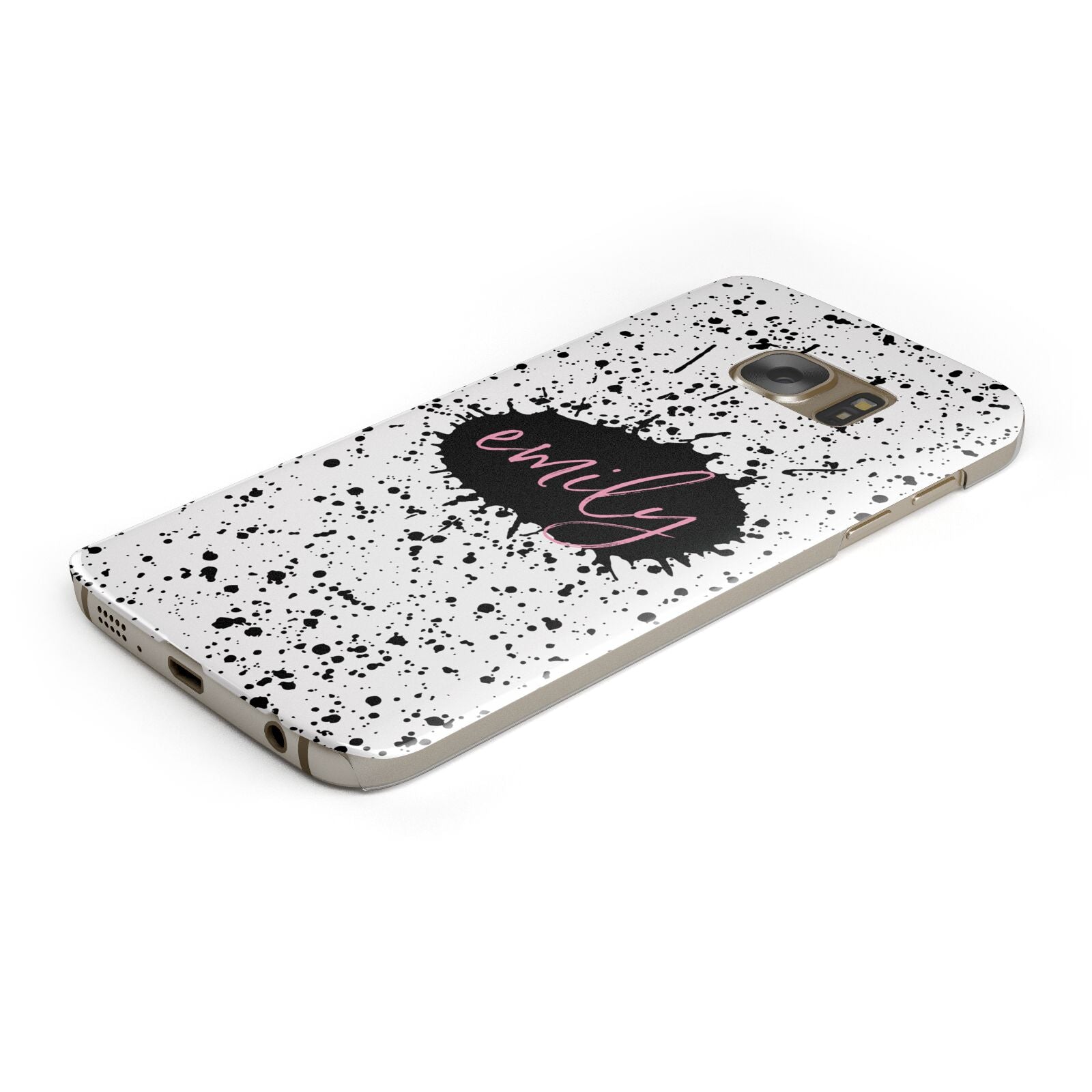 Personalised Black Ink Splat Name Protective Samsung Galaxy Case Angled Image