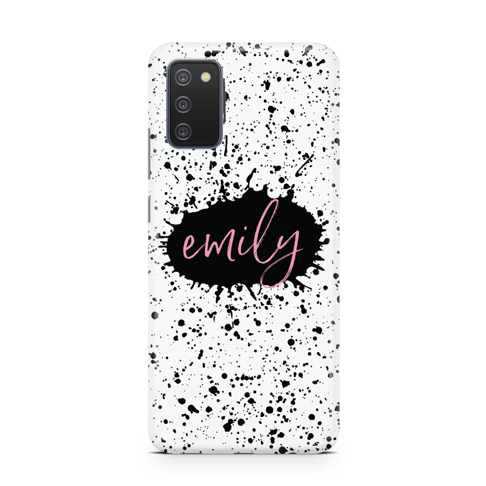 Personalised Black Ink Splat Name Samsung A02s Case
