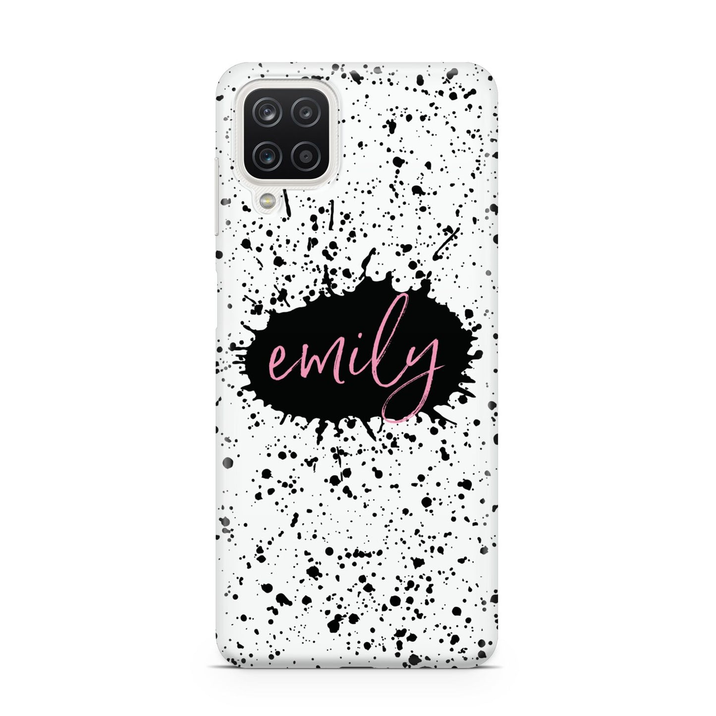 Personalised Black Ink Splat Name Samsung A12 Case