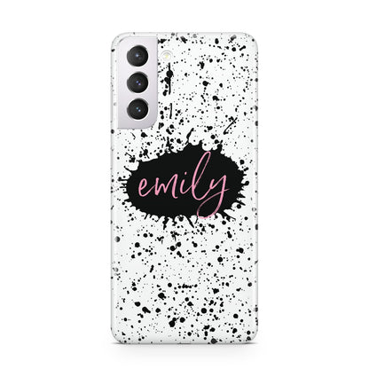 Personalised Black Ink Splat Name Samsung S21 Case