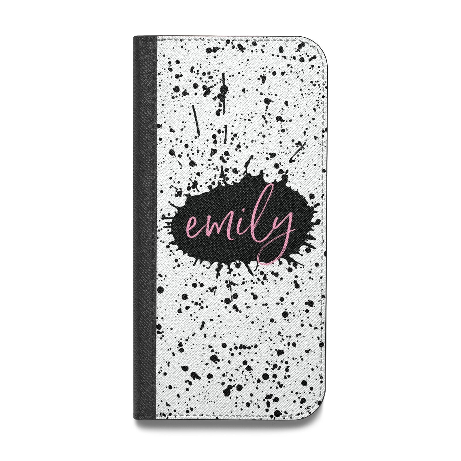 Personalised Black Ink Splat Name Vegan Leather Flip Samsung Case