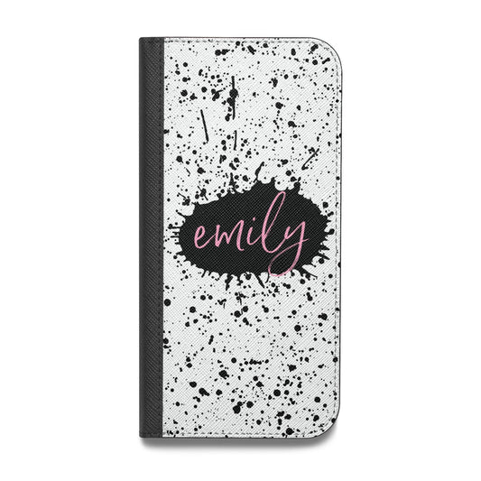 Personalised Black Ink Splat Name Vegan Leather Flip Samsung Case