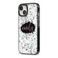 Personalised Black Ink Splat Name iPhone 13 Black Impact Case Side Angle on Silver phone