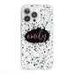 Personalised Black Ink Splat Name iPhone 13 Pro Clear Bumper Case