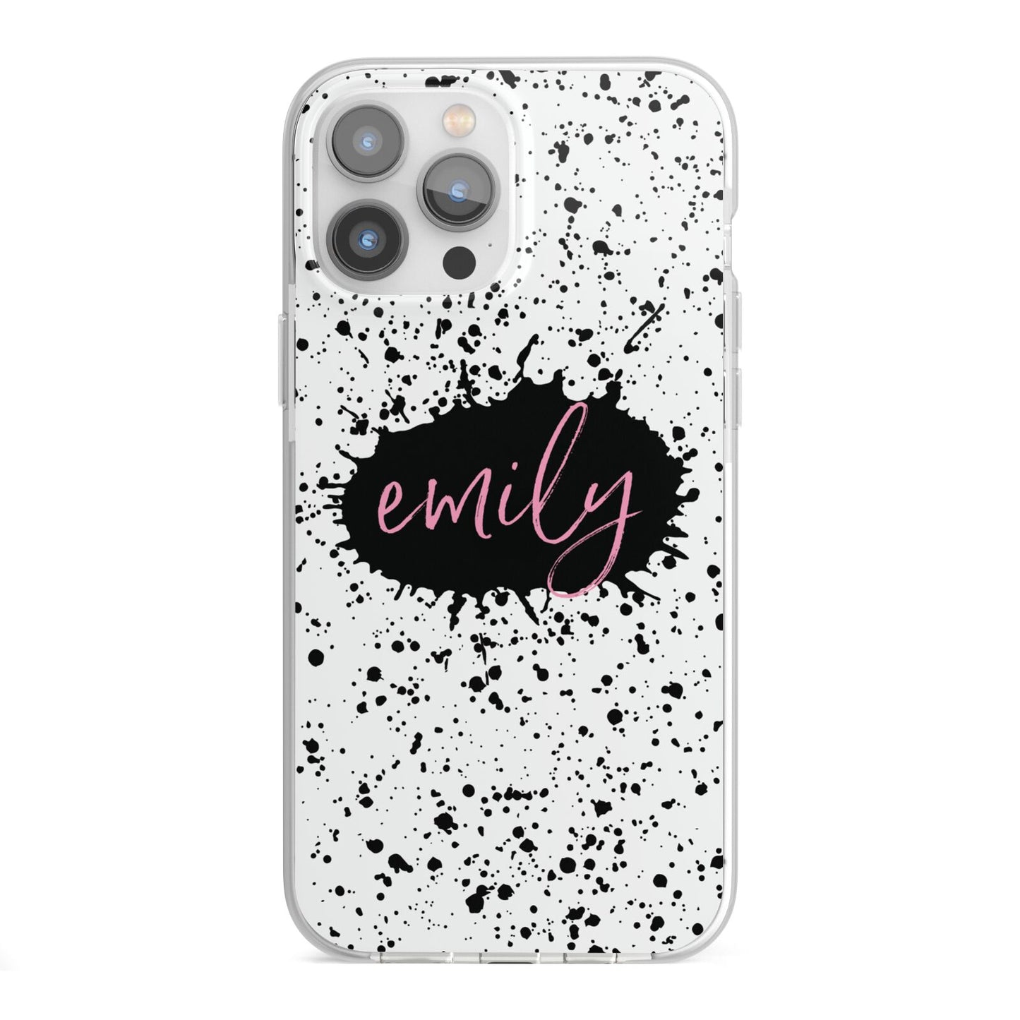 Personalised Black Ink Splat Name iPhone 13 Pro Max TPU Impact Case with White Edges