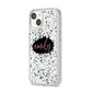 Personalised Black Ink Splat Name iPhone 14 Clear Tough Case Starlight Angled Image