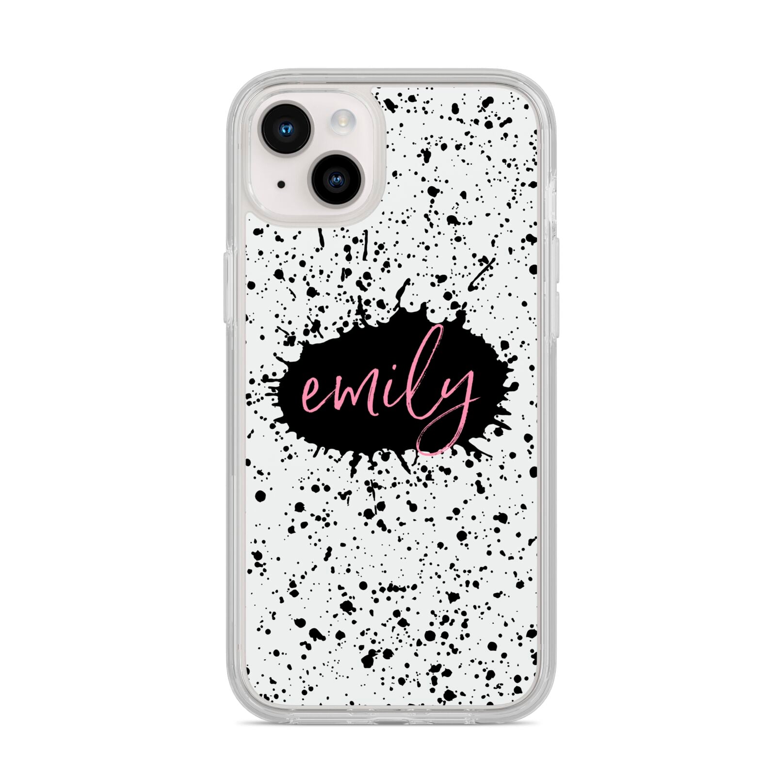 Personalised Black Ink Splat Name iPhone 14 Plus Clear Tough Case Starlight