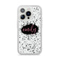 Personalised Black Ink Splat Name iPhone 14 Pro Clear Tough Case Silver