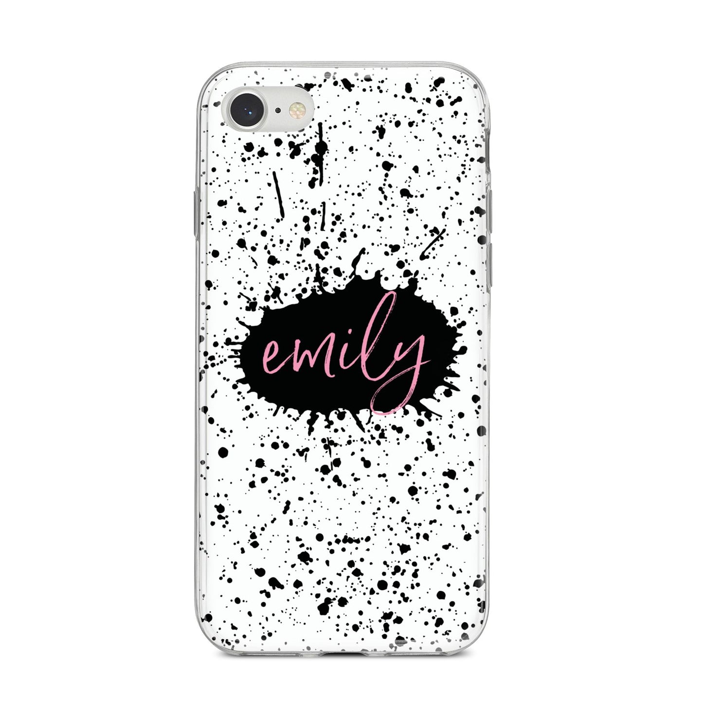Personalised Black Ink Splat Name iPhone 8 Bumper Case on Silver iPhone