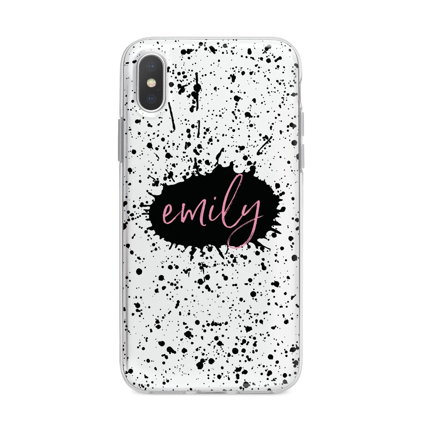 Personalised Black Ink Splat Name iPhone X Bumper Case on Silver iPhone Alternative Image 1